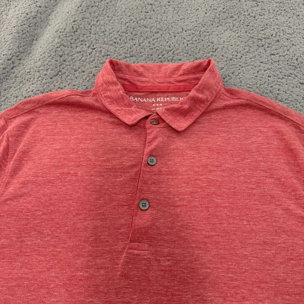 Banana Republic Polo Shirt Mens XL Vintage Wash Red Heathered Short Sleeve